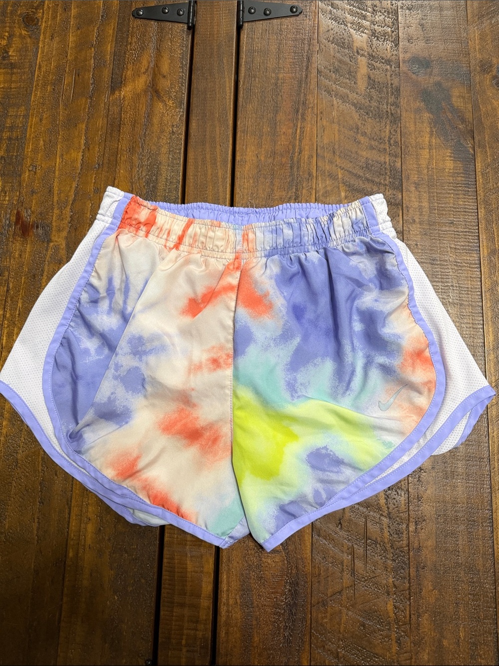 Nike Women’s Multicolor Tie-Dye Athletic Shorts with Lavender Trim
